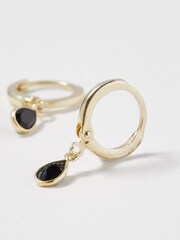 Oliver Bonas Black Onyx Auden Huggie Earrings - Image 4 of 5