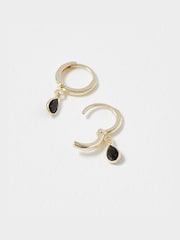 Oliver Bonas Black Onyx Auden Huggie Earrings - Image 5 of 5
