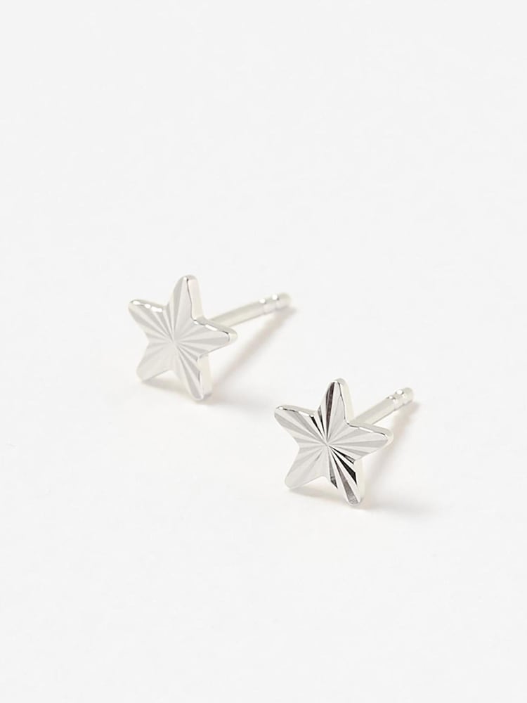 Oliver Bonas Silver Tone Fay Star Stud Earrings - Image 1 of 5 Oliver Bonas Silver Tone Fay Star Stud Earrings - Image 1 of 5