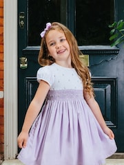 Trotters London Purple Rose Hand Smocked 100% Cotton Dress - Image 1 of 5