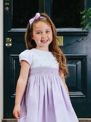 Trotters London Purple Rose Hand Smocked 100% Cotton Dress - Image 2 of 5