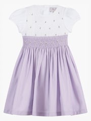 Trotters London Purple Rose Hand Smocked 100% Cotton Dress - Image 3 of 5