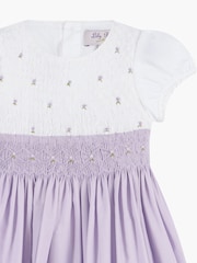Trotters London Purple Rose Hand Smocked 100% Cotton Dress - Image 5 of 5