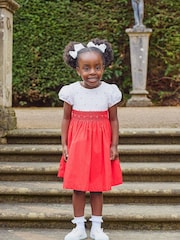 Trotters London Red Willow Rose Hand Smocked 100% Cotton Dress - Image 1 of 6