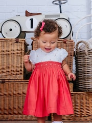 Trotters London Red Willow Rose Hand Smocked 100% Cotton Dress - Image 2 of 6