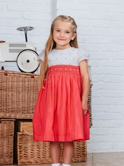 Trotters London Red Willow Rose Hand Smocked 100% Cotton Dress - Image 3 of 6