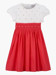 Trotters London Red Willow Rose Hand Smocked 100% Cotton Dress - Image 4 of 6