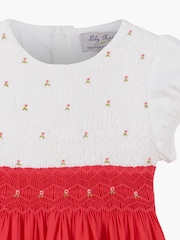 Trotters London Red Willow Rose Hand Smocked 100% Cotton Dress - Image 6 of 6