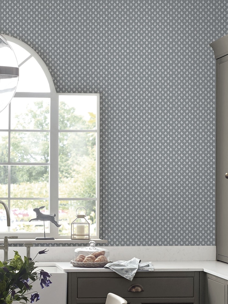 Laura Ashley Slate Grey Trefoil A4 Wallpaper Sample - Image 1 of 2