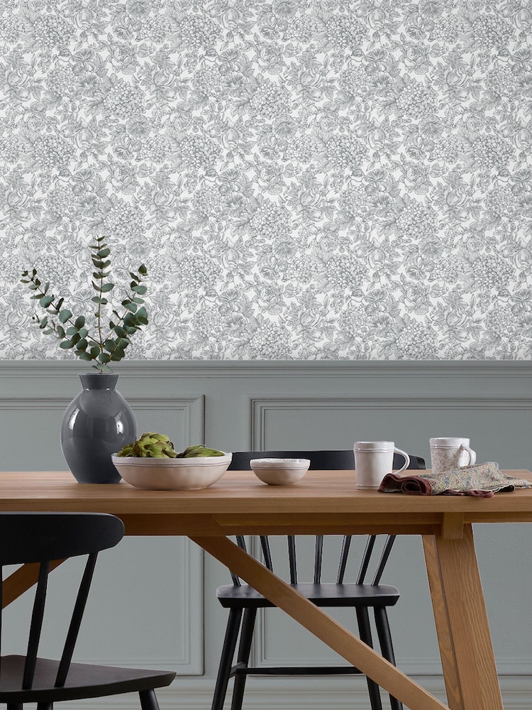 Laura Ashley Slate Grey Louise A4 Wallpaper Sample - Image 1 of 2