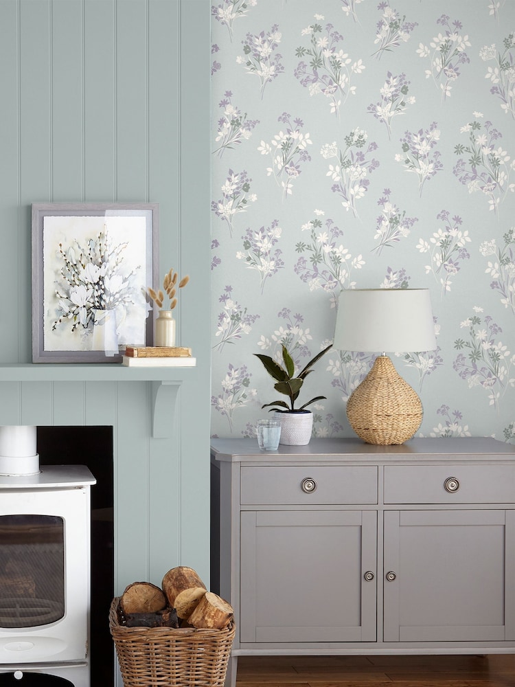 Laura Ashley Pale Duck Egg Blue Igerna A4 Wallpaper Sample - Image 1 of 2