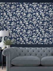 Laura Ashley Midnight Seaspray Blue Rye A4 Wallpaper Sample - Image 1 of 2