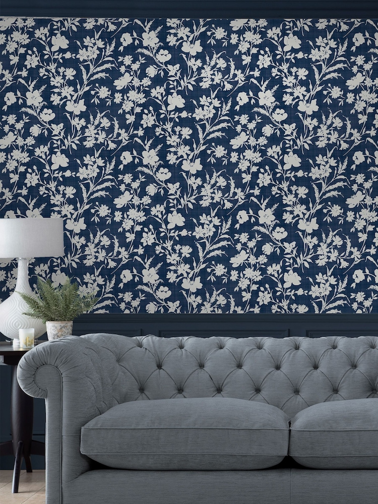 Laura Ashley Midnight Seaspray Blue Rye A4 Wallpaper Sample - Image 1 of 2