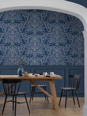 Laura Ashley Midnight Seaspray Blue Silchester A4 Wallpaper Sample - Image 1 of 2