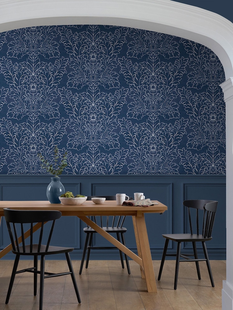 Laura Ashley Midnight Seaspray Blue Silchester A4 Wallpaper Sample - Image 1 of 2