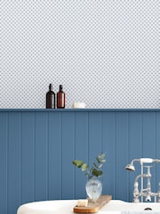 Laura Ashley Dark Seaspray Blue Wickerwork A4 Wallpaper Sample - Image 1 of 3