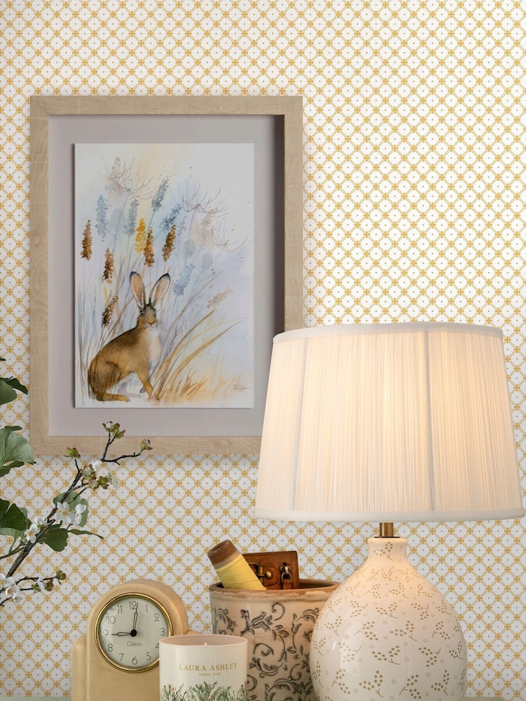 Laura Ashley Pale Ochre Yellow Wickerwork A4 Wallpaper Sample - Image 1 of 3
