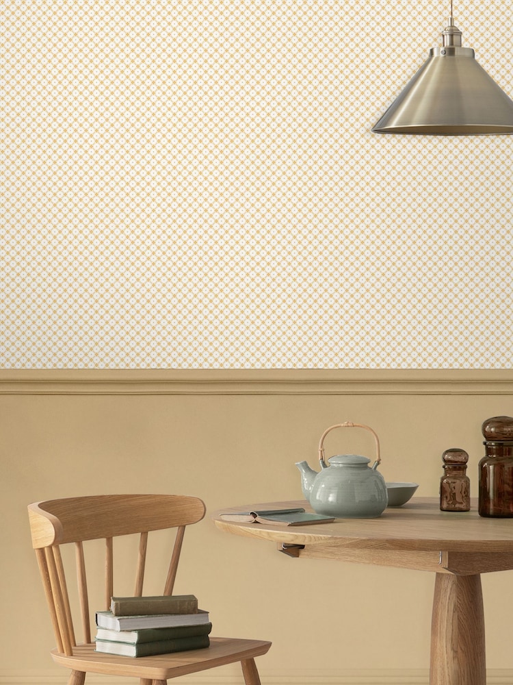 Laura Ashley Pale Ochre Yellow Wickerwork A4 Wallpaper Sample - Image 2 of 3