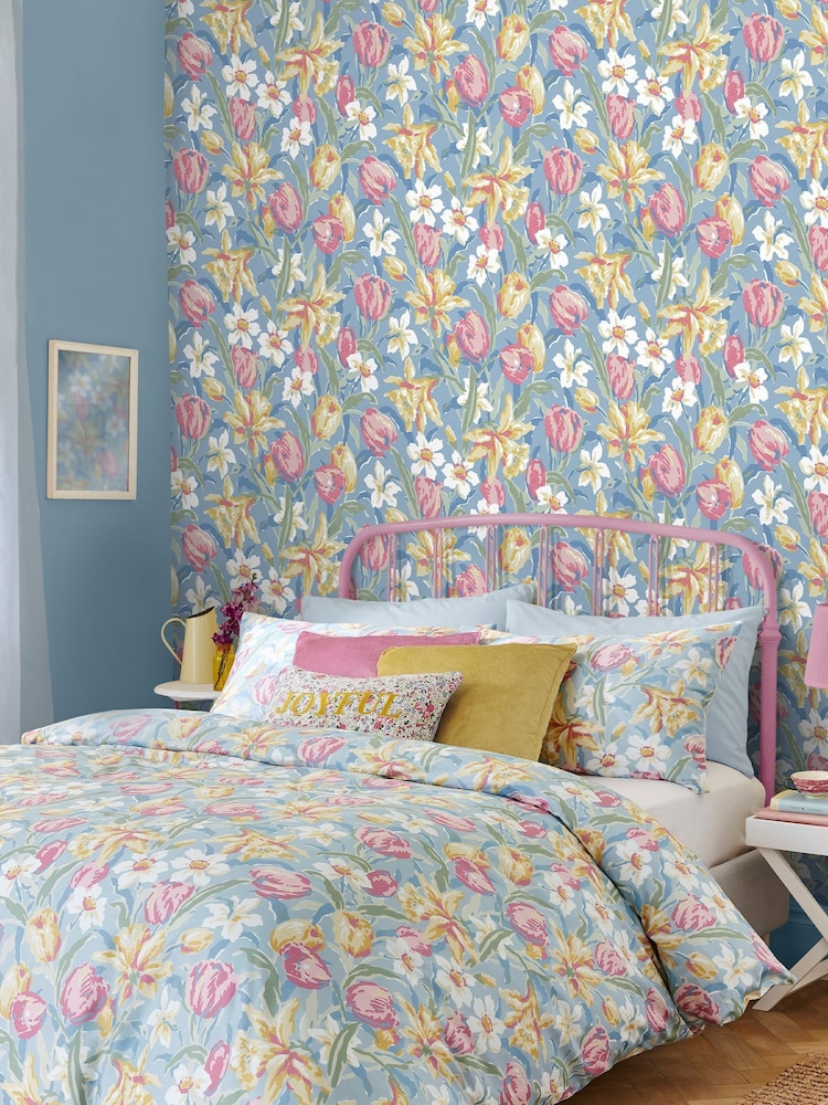 Laura Ashley China Blue Tulips A4 Wallpaper Sample - Image 1 of 2