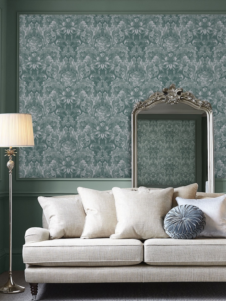 Laura Ashley Jade Green Apolline A4 Wallpaper Sample Wallpaper Sample - Image 1 of 2