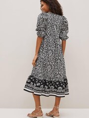 Black/White Floral Puff Sleeve Poplin Dress - Image 2 of 8
