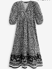 Black/White Floral Puff Sleeve Poplin Dress - Image 8 of 8