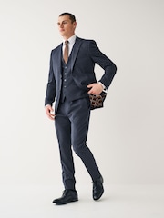 Navy Blue Check Suit Trousers - Image 4 of 10
