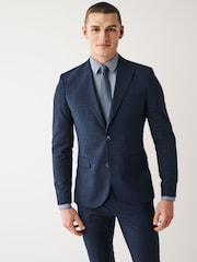 Bright Blue Super Skinny Check Suit Jacket - Image 1 of 12