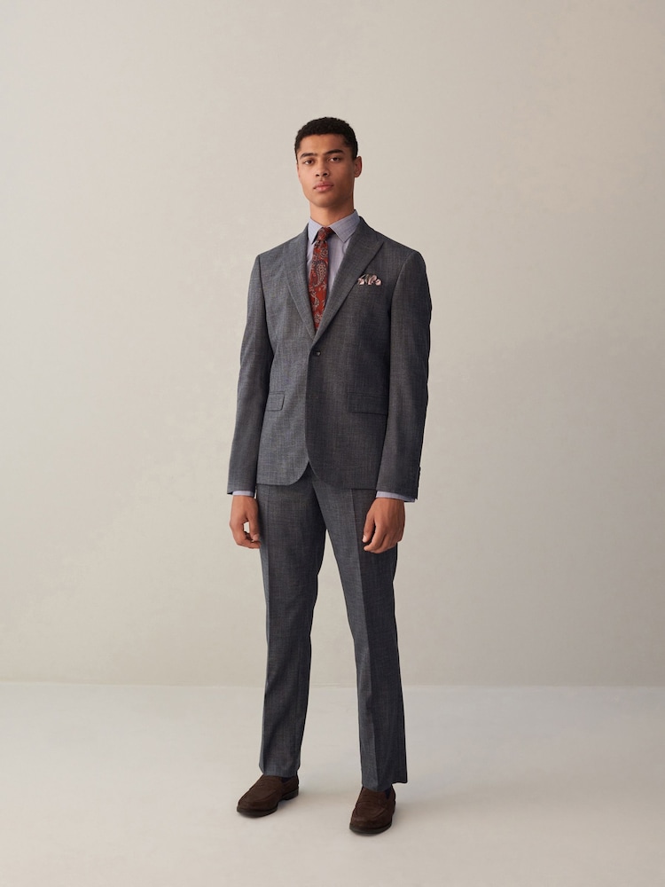 Blue Regular Fit Textured Suit Jacket - Image 2 of 14