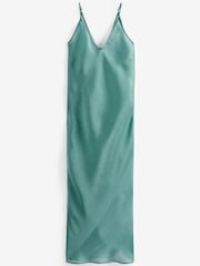 Teal Blue Sheer Midi Metallic Slip Dress - Image 5 of 5