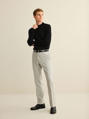 Light Grey Slim Fit Slim Fit Wool Blend Donegal Suit Trousers - Image 2 of 11