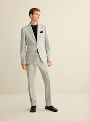 Light Grey Slim Fit Slim Fit Wool Blend Donegal Suit Trousers - Image 3 of 11