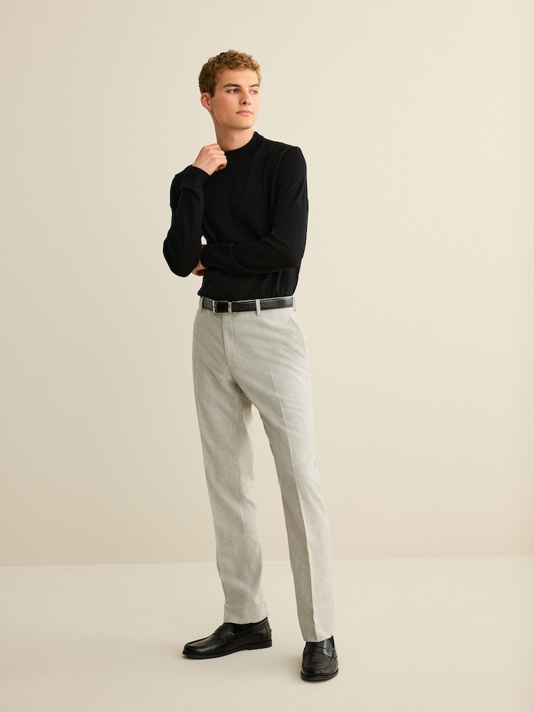 Light Grey Slim Fit Slim Fit Wool Blend Donegal Suit Trousers - Image 2 of 11