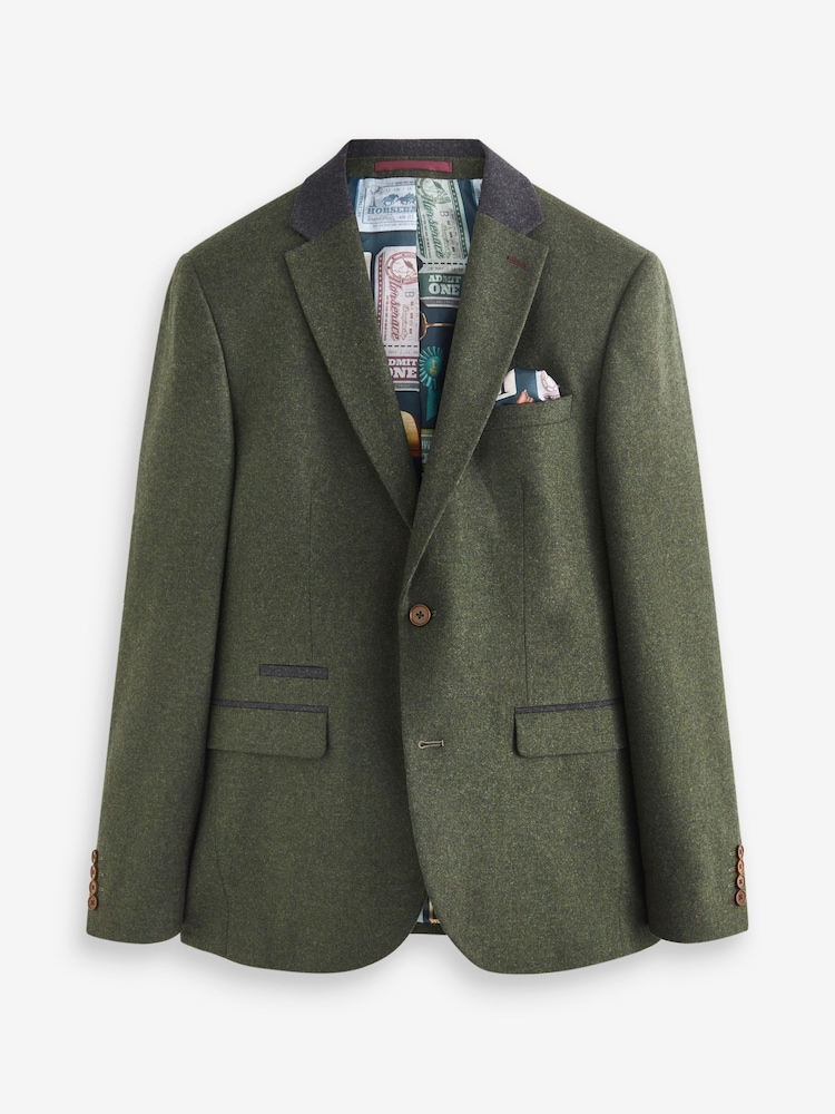Green Slim Fit Trimmed Donegal Suit: Jacket - Image 11 of 16