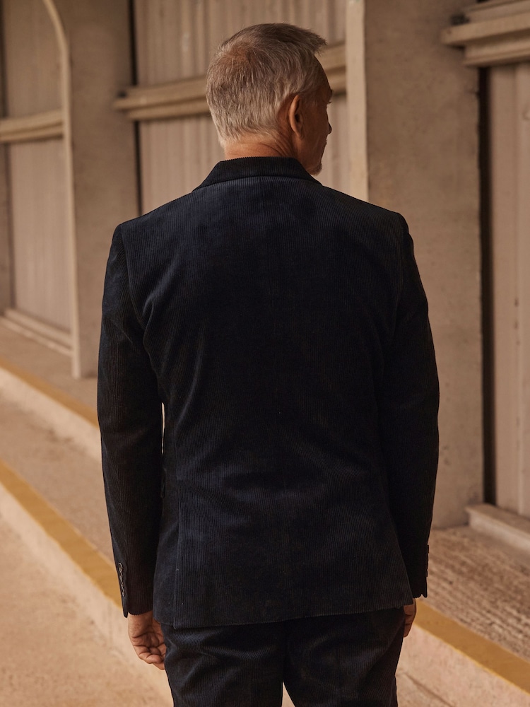 Blue Slim Fit Corduroy Suit Jacket - Image 2 of 11