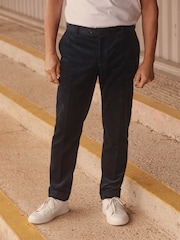 Navy Blue Relaxed Fit 100% Cotton Corduroy Suit Trousers - Image 1 of 11