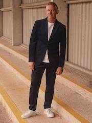 Navy Blue Relaxed Fit 100% Cotton Corduroy Suit Trousers - Image 3 of 11