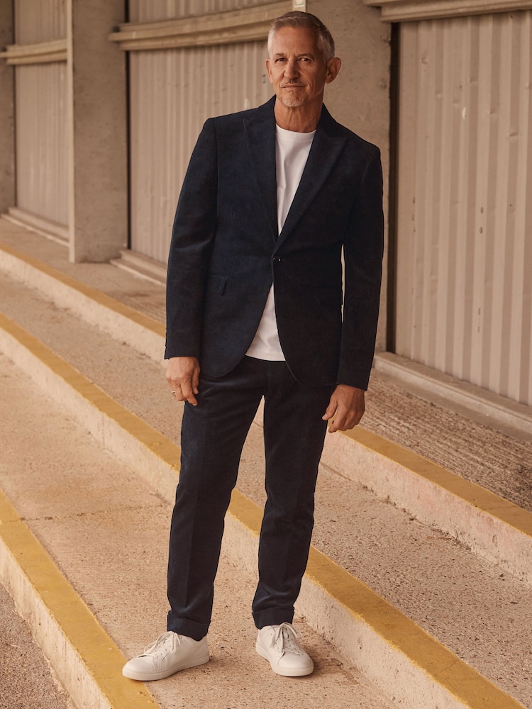 Navy Blue Relaxed Fit 100% Cotton Corduroy Suit Trousers - Image 3 of 11