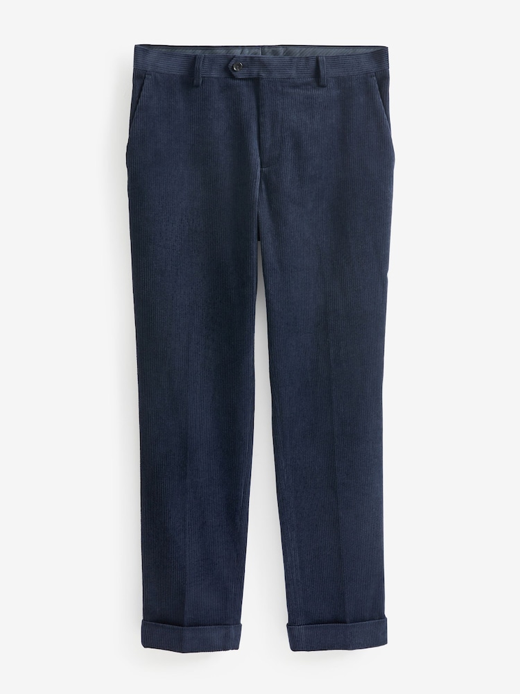 Navy Blue Relaxed Fit 100% Cotton Corduroy Suit Trousers - Image 7 of 11