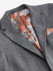 Grey Slim Fit Nova Fides Italian Fabric Herringbone Textured Wool Blend Suit Jacket - Image 10 of 11