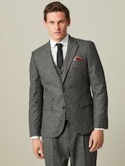 Grey Slim Fit Nova Fides Italian Fabric Herringbone Textured Wool Blend Suit Jacket - Image 2 of 11