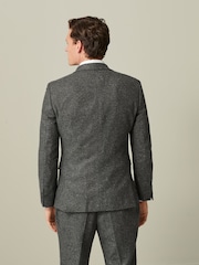 Grey Slim Fit Nova Fides Italian Fabric Herringbone Textured Wool Blend Suit Jacket - Image 3 of 11