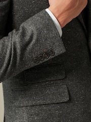 Grey Slim Fit Nova Fides Italian Fabric Herringbone Textured Wool Blend Suit Jacket - Image 6 of 11