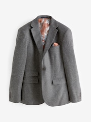 Grey Slim Fit Nova Fides Italian Fabric Herringbone Textured Wool Blend Suit Jacket - Image 7 of 11