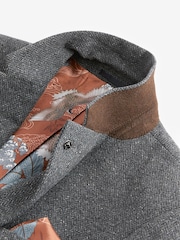 Grey Slim Fit Nova Fides Italian Fabric Herringbone Textured Wool Blend Suit Jacket - Image 8 of 11