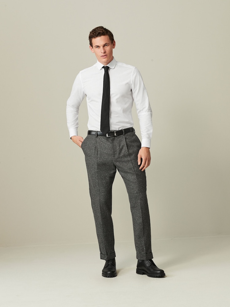 Grey Slim Nova Fides Italian Fabric Herringbone Textured Wool Blend Suit Trousers - Image 2 of 11