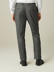 Grey Slim Nova Fides Italian Fabric Herringbone Textured Wool Blend Suit Trousers - Image 3 of 11
