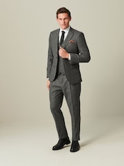 Grey Slim Nova Fides Italian Fabric Herringbone Textured Wool Blend Suit Trousers - Image 4 of 11