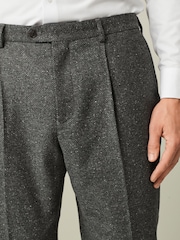 Grey Slim Nova Fides Italian Fabric Herringbone Textured Wool Blend Suit Trousers - Image 5 of 11