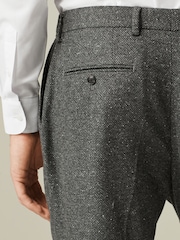 Grey Slim Nova Fides Italian Fabric Herringbone Textured Wool Blend Suit Trousers - Image 6 of 11